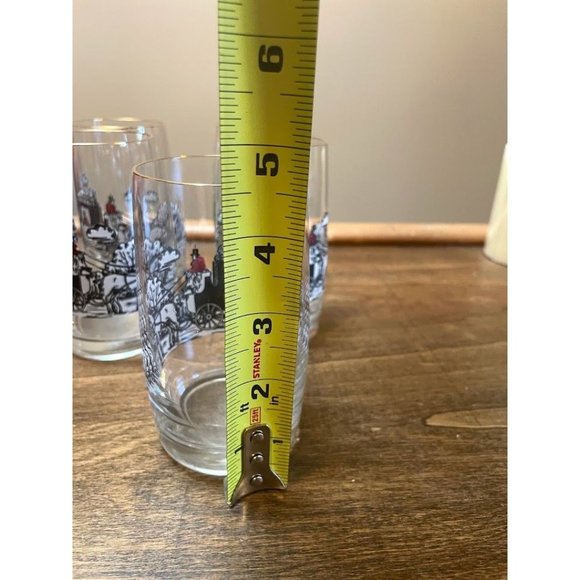 Vintage Carriage Horse and Buggy Drinking Glass Set w/ Gold Rim - Picture 7 of 7